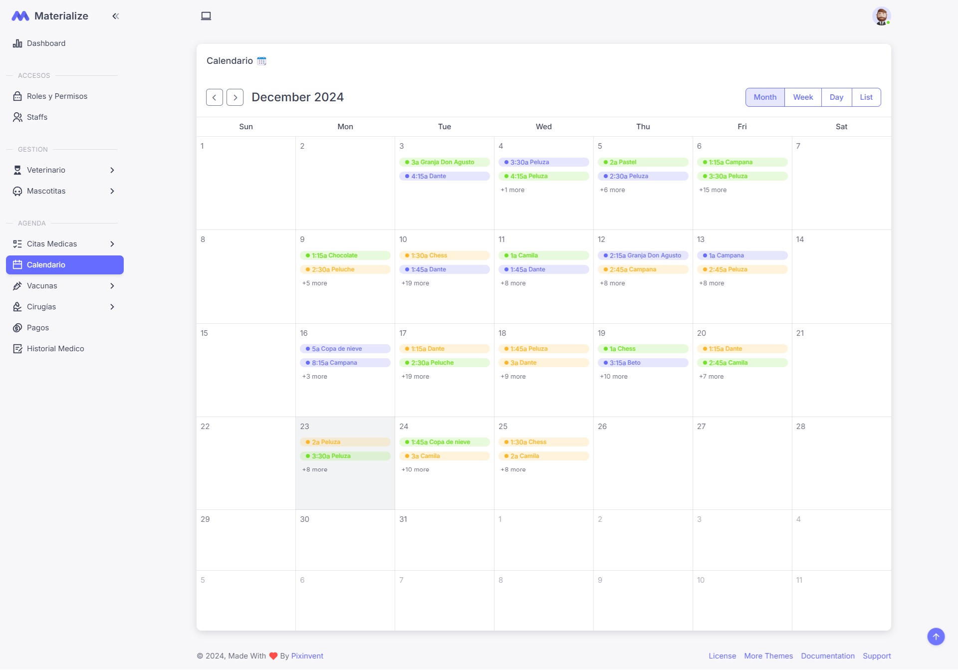 Calendario de Servicios