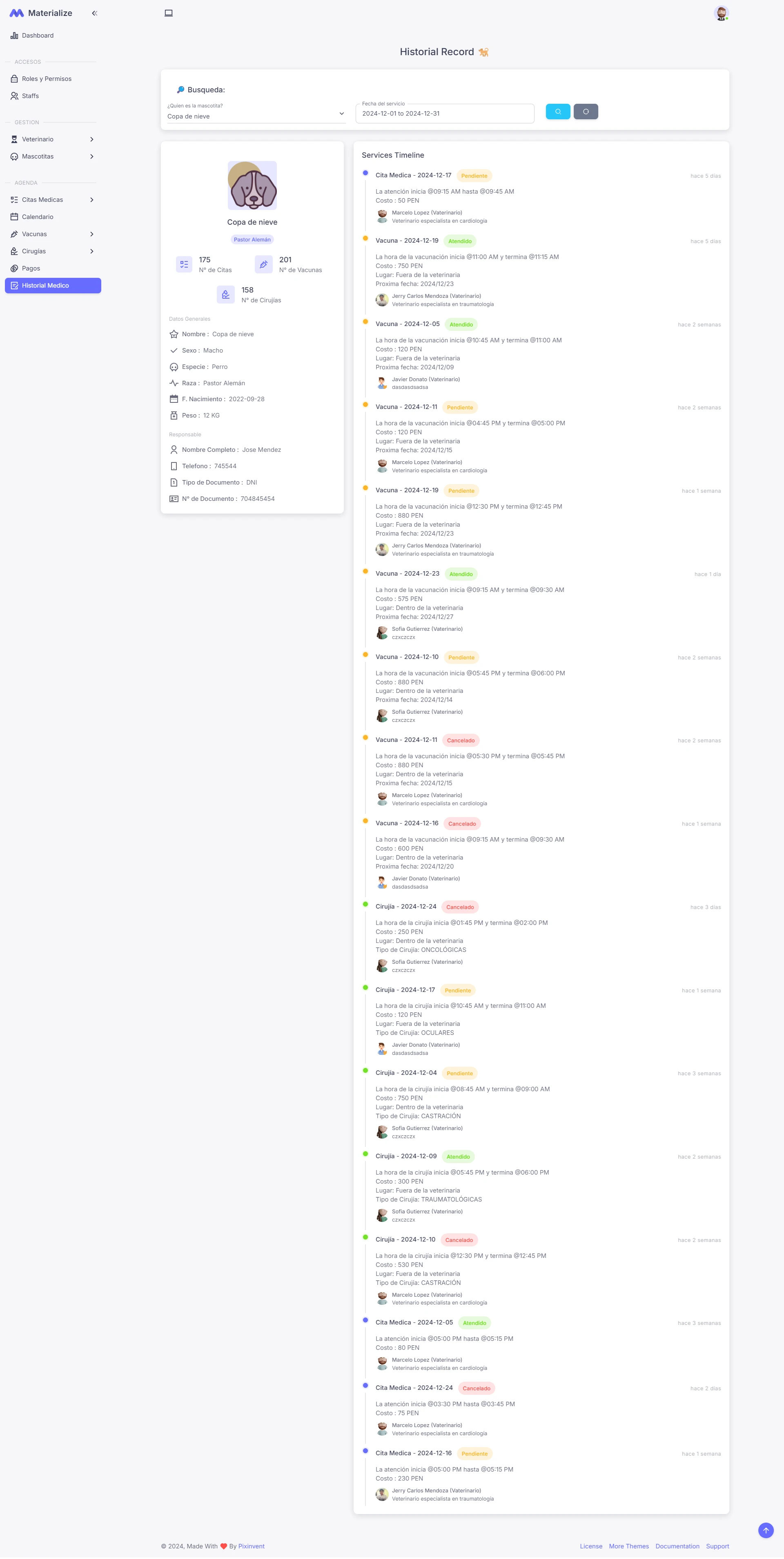 Historial medico de la mascota